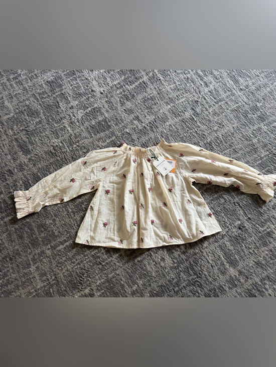 Emile et Ida Tops - Emile et Ida Cream Off-Shoulder Blouse with Pink Floral Embroidery